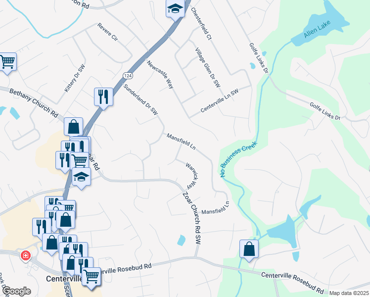 map of restaurants, bars, coffee shops, grocery stores, and more near 3542 Denby Drive Southwest in Snellville