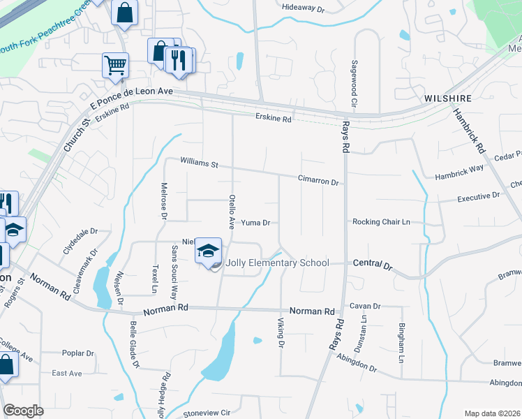 map of restaurants, bars, coffee shops, grocery stores, and more near 4085 Bowie Court in Clarkston