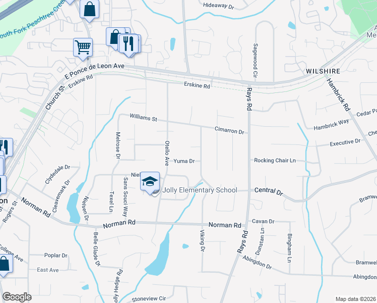 map of restaurants, bars, coffee shops, grocery stores, and more near 4085 Bowie Court in Clarkston