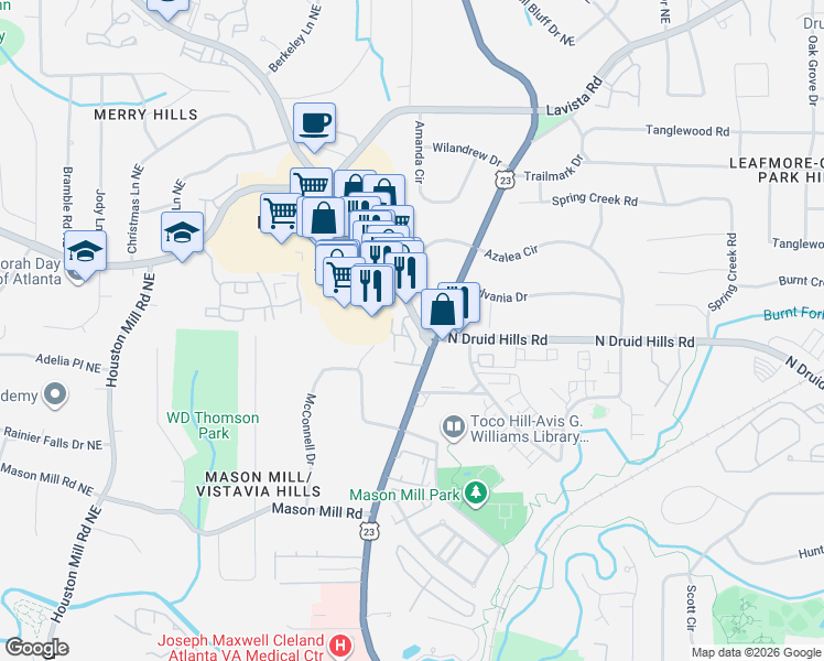 map of restaurants, bars, coffee shops, grocery stores, and more near 1173 Providence Place in Decatur