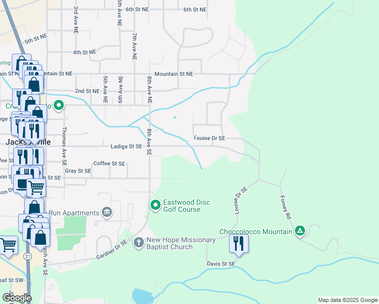 map of restaurants, bars, coffee shops, grocery stores, and more near 931 Ladiga Street Southeast in Jacksonville