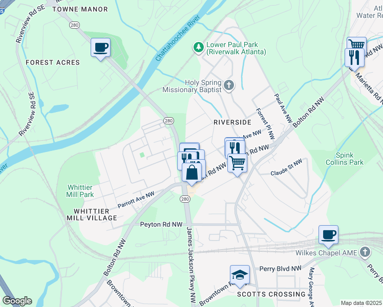map of restaurants, bars, coffee shops, grocery stores, and more near 2686 Rosemary Street Northwest in Atlanta