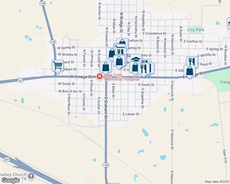 map of restaurants, bars, coffee shops, grocery stores, and more near 402 South Main Street in Henrietta