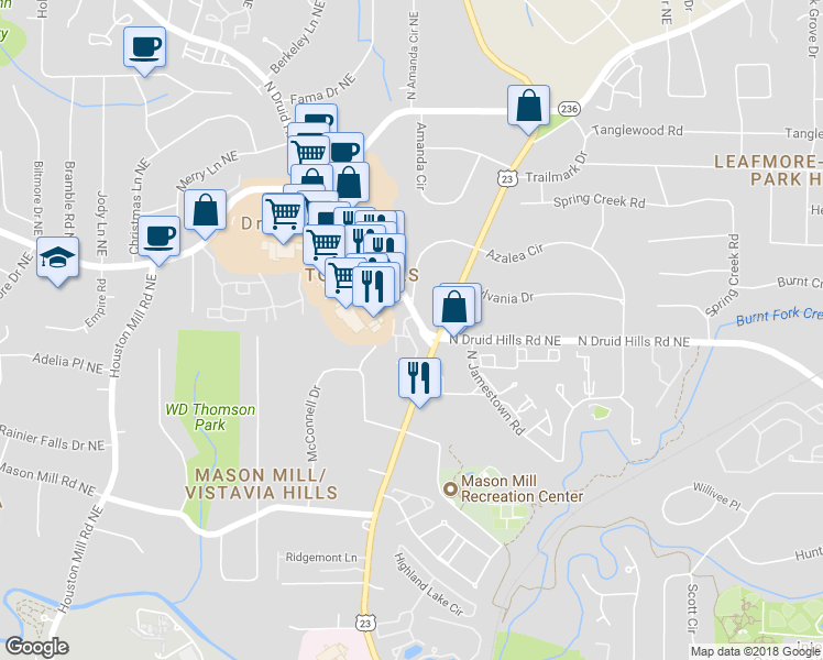 map of restaurants, bars, coffee shops, grocery stores, and more near 1173 Providence Place in Decatur