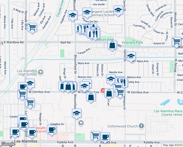 map of restaurants, bars, coffee shops, grocery stores, and more near 10261 Hialeah Drive in Cypress