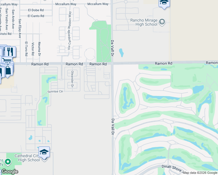 map of restaurants, bars, coffee shops, grocery stores, and more near 85 Vía Las Flores in Rancho Mirage