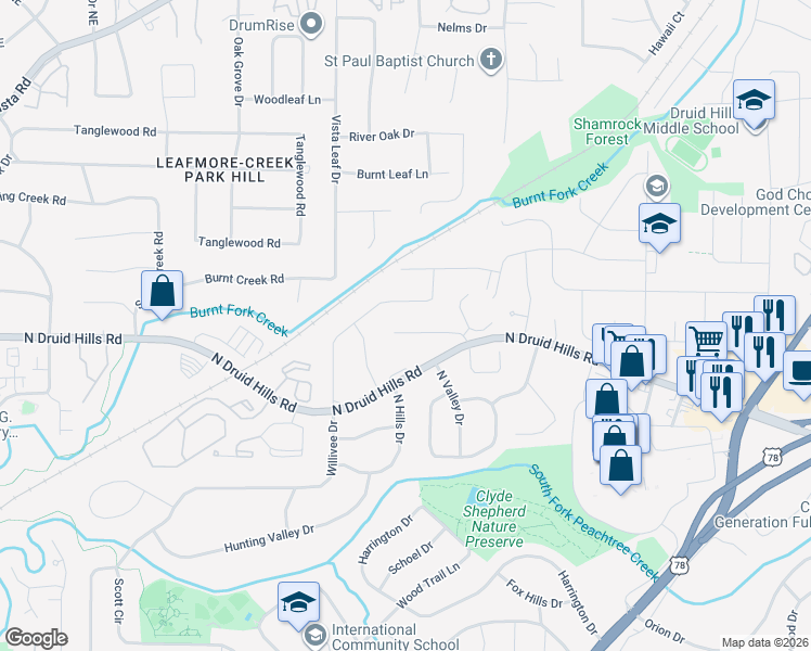map of restaurants, bars, coffee shops, grocery stores, and more near 2508 Asbury Court in Decatur