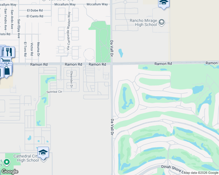 map of restaurants, bars, coffee shops, grocery stores, and more near 85 Vía Las Flores in Rancho Mirage