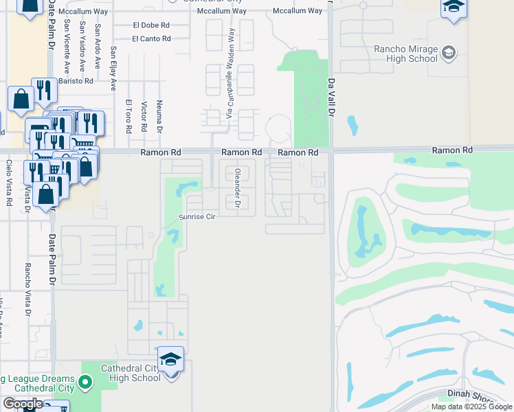 map of restaurants, bars, coffee shops, grocery stores, and more near 69801 Ramon Road in Cathedral City