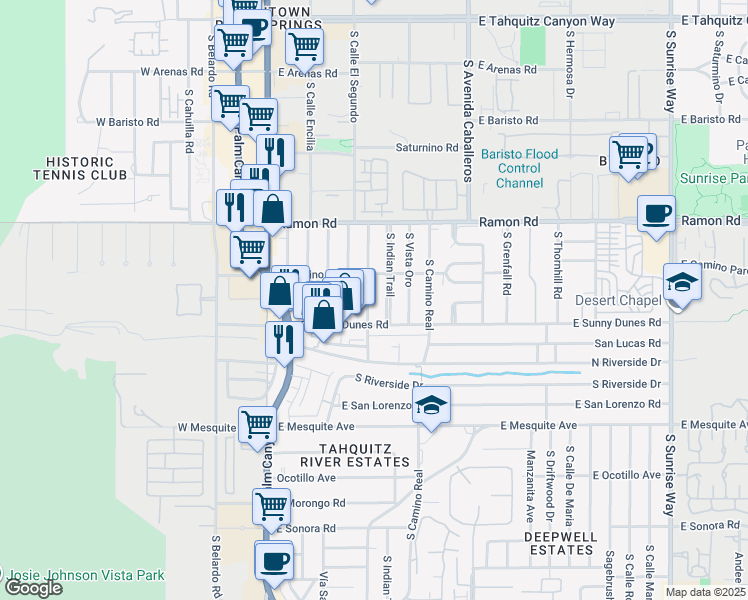 map of restaurants, bars, coffee shops, grocery stores, and more near 660 South Calle Palo Fierro in Palm Springs