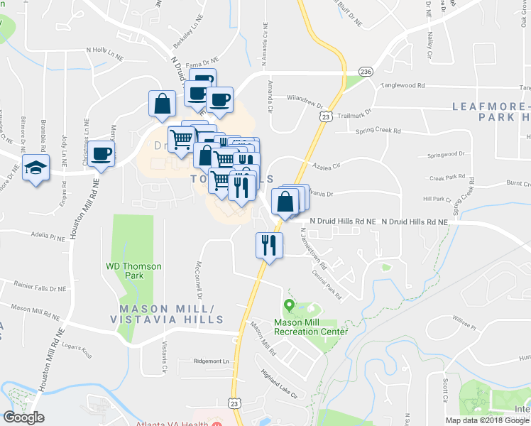 map of restaurants, bars, coffee shops, grocery stores, and more near 1175 Providence Place in Decatur