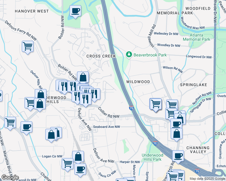 map of restaurants, bars, coffee shops, grocery stores, and more near 1112 Cordia Avenue in Atlanta