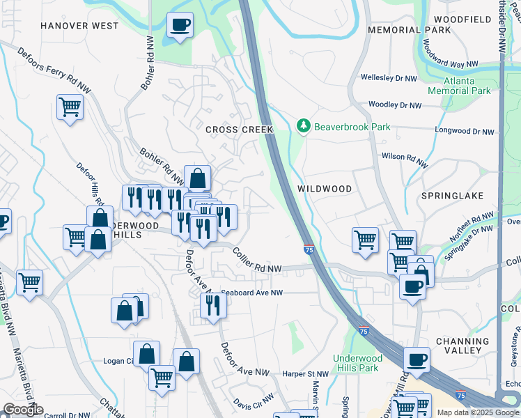map of restaurants, bars, coffee shops, grocery stores, and more near 1120 Cordia Avenue in Atlanta