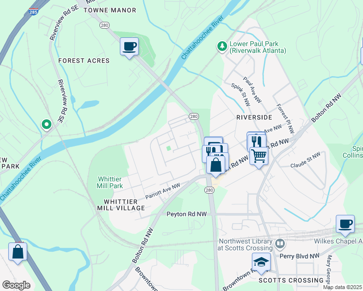 map of restaurants, bars, coffee shops, grocery stores, and more near 2076 Callaway Court in Atlanta