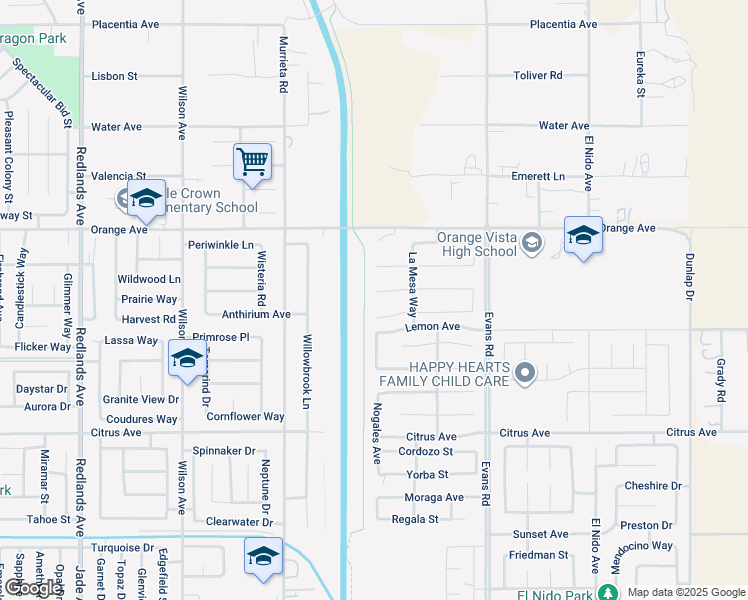map of restaurants, bars, coffee shops, grocery stores, and more near 1019 Vallejo Street in Perris