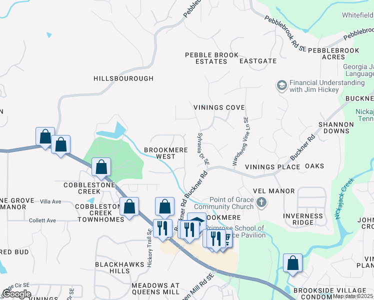 map of restaurants, bars, coffee shops, grocery stores, and more near 5883 Buckner Creek Drive Southeast in Mableton
