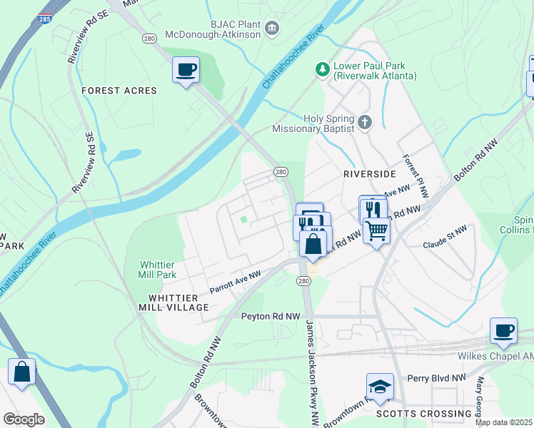 map of restaurants, bars, coffee shops, grocery stores, and more near 2076 Callaway Court in Atlanta