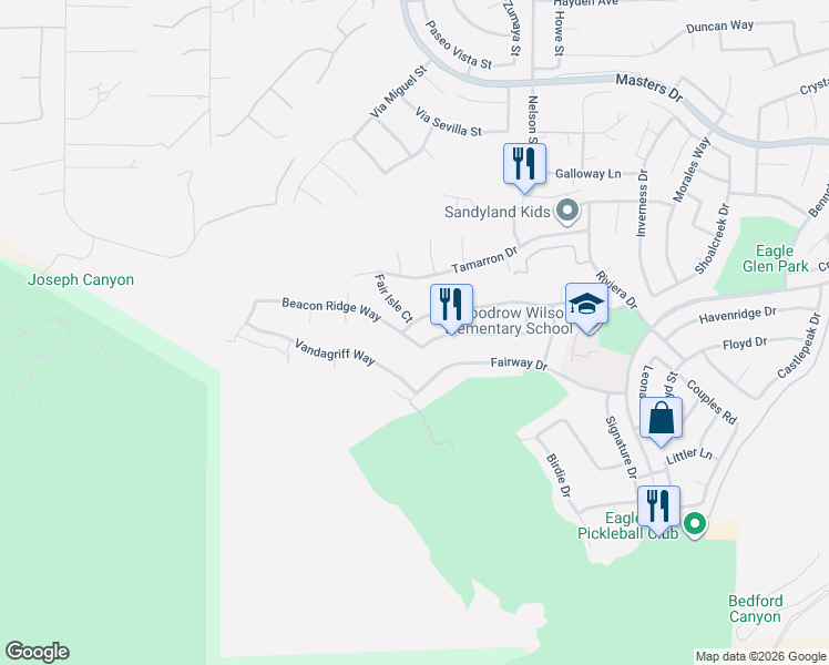 map of restaurants, bars, coffee shops, grocery stores, and more near 1578 Rivendel Drive in Corona