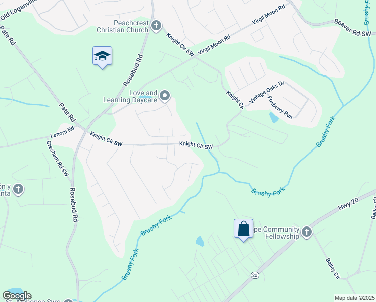 map of restaurants, bars, coffee shops, grocery stores, and more near 1816 Knight Circle in Loganville