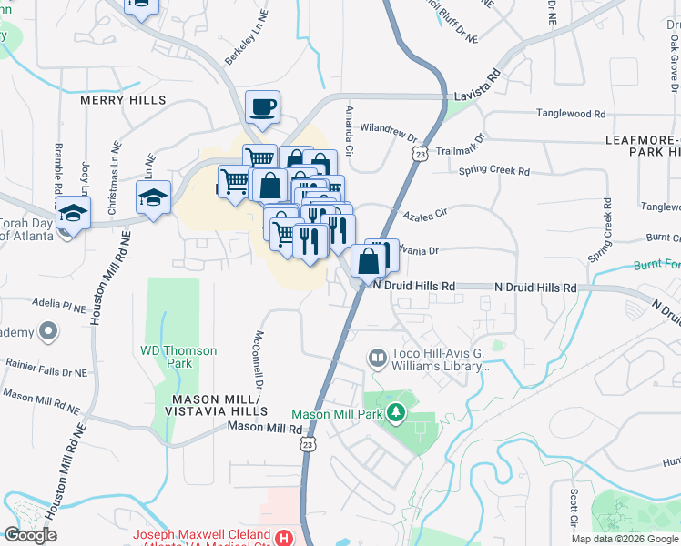 map of restaurants, bars, coffee shops, grocery stores, and more near 1173 Providence Place in Decatur