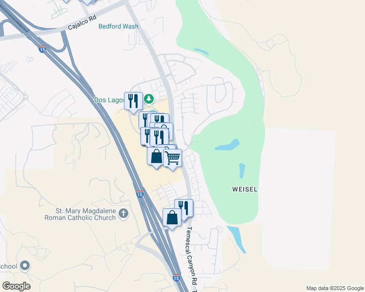 map of restaurants, bars, coffee shops, grocery stores, and more near 4464 Owens Street in Corona