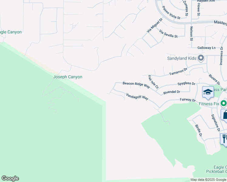 map of restaurants, bars, coffee shops, grocery stores, and more near 1504 Vandagriff Way in Corona