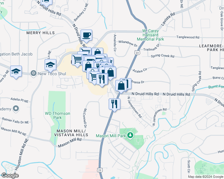 map of restaurants, bars, coffee shops, grocery stores, and more near 1173 Providence Place in Decatur