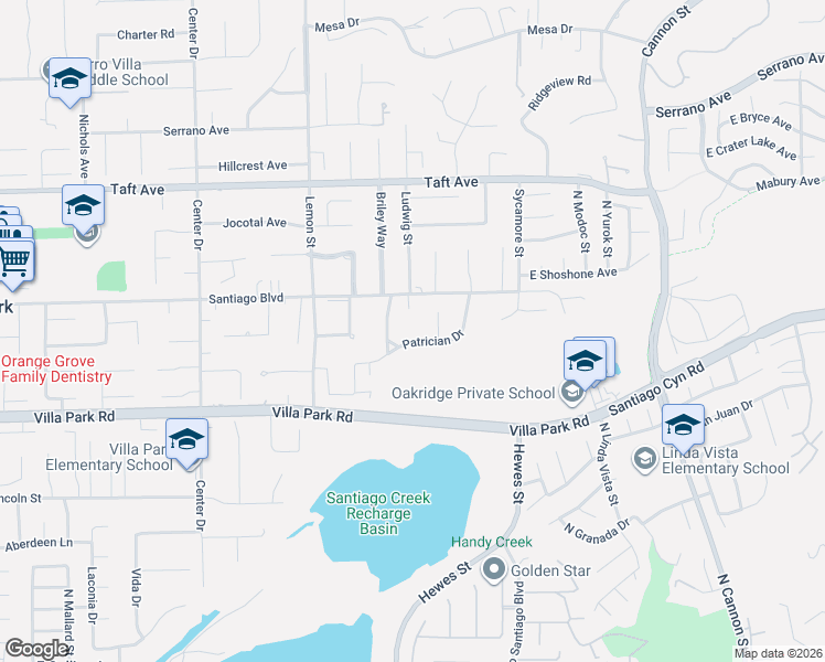 map of restaurants, bars, coffee shops, grocery stores, and more near 18731 Patrician Drive in Villa Park