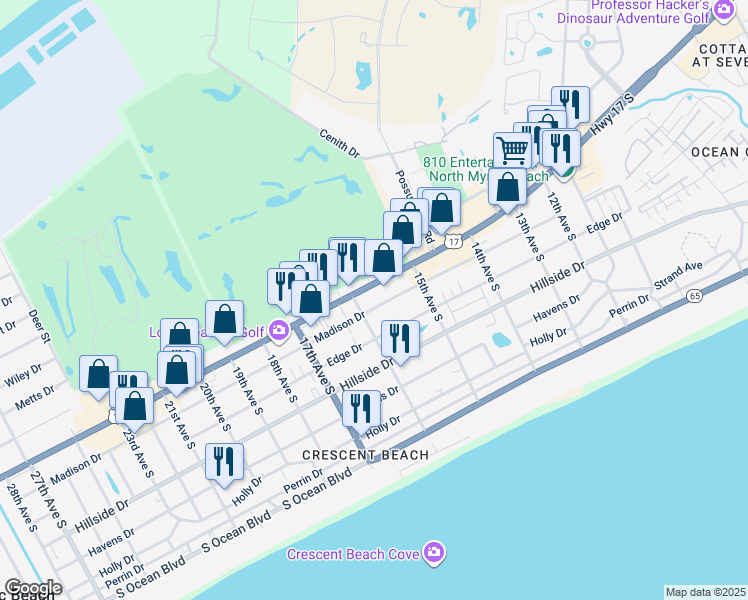 map of restaurants, bars, coffee shops, grocery stores, and more near 1535 Old Highway 17 North in North Myrtle Beach
