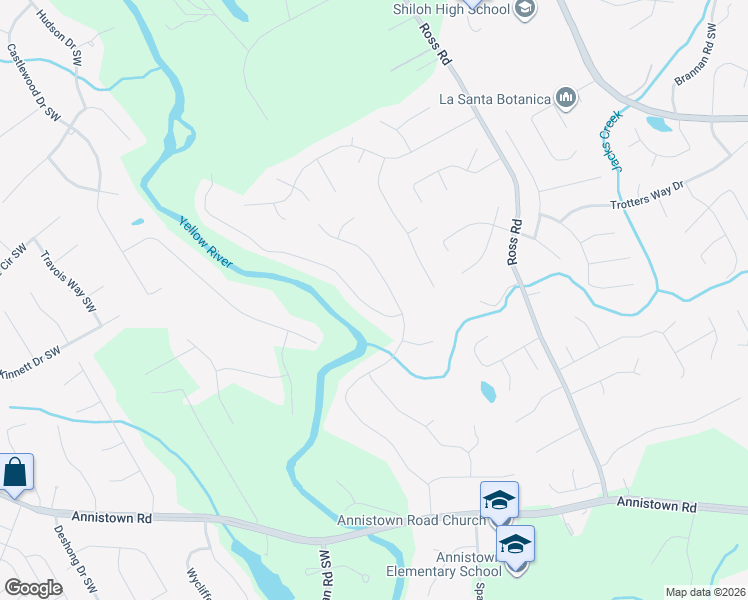 map of restaurants, bars, coffee shops, grocery stores, and more near 2860 Riverfront Drive in Snellville