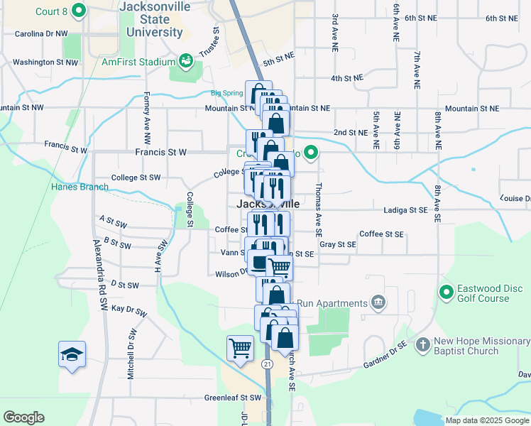 map of restaurants, bars, coffee shops, grocery stores, and more near in Jacksonville