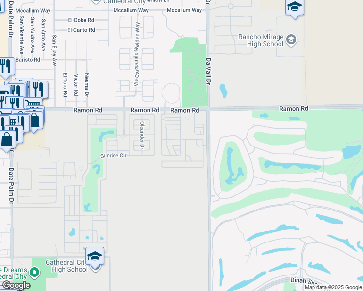 map of restaurants, bars, coffee shops, grocery stores, and more near 69801 Ramon Road in Cathedral City