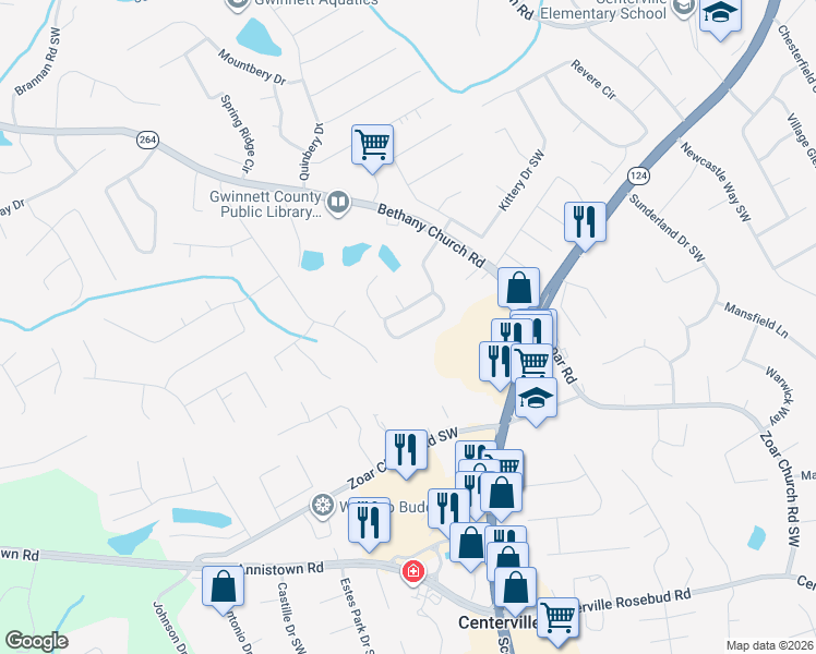 map of restaurants, bars, coffee shops, grocery stores, and more near 3308 Kessock Ridge Trail Southwest in Snellville