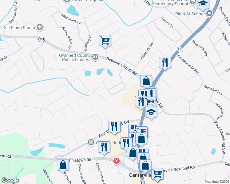 map of restaurants, bars, coffee shops, grocery stores, and more near 3308 Kessock Ridge Trail Southwest in Snellville