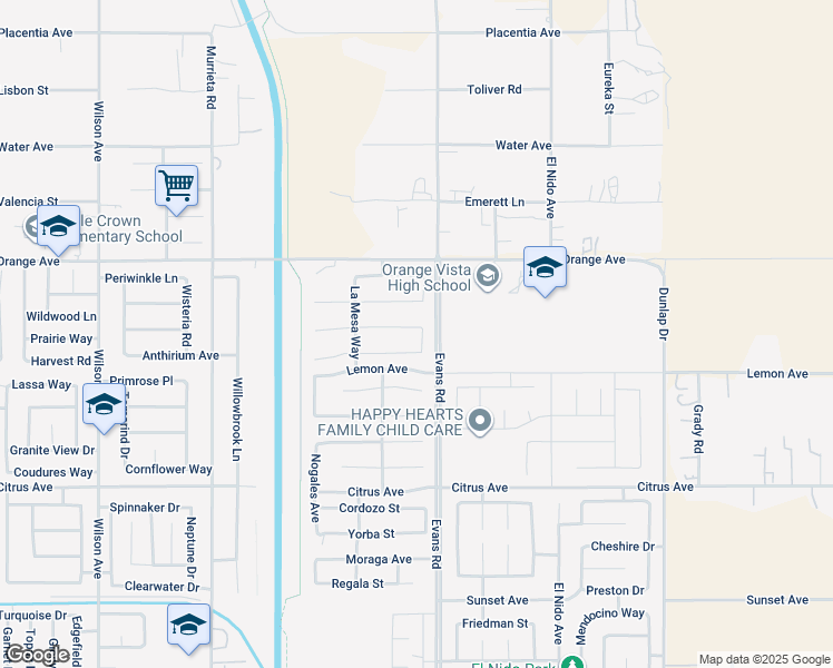 map of restaurants, bars, coffee shops, grocery stores, and more near 1179 Vallejo Street in Perris