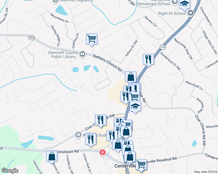map of restaurants, bars, coffee shops, grocery stores, and more near 3248 Kessock Ridge Trail Southwest in Snellville