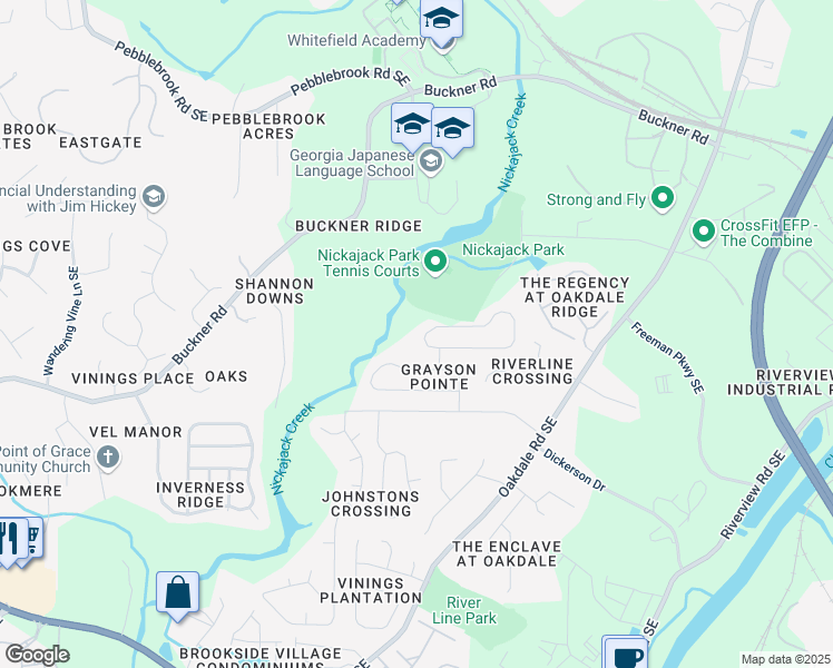 map of restaurants, bars, coffee shops, grocery stores, and more near 1770 Graywood Drive Southeast in Mableton