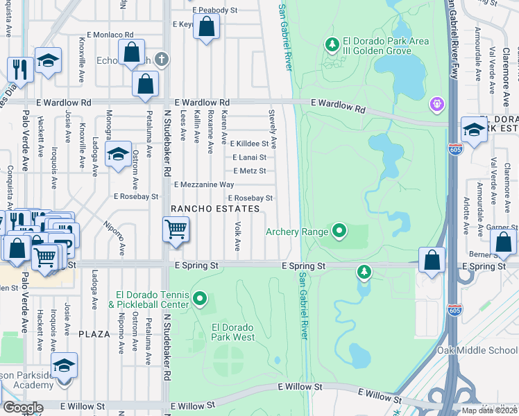map of restaurants, bars, coffee shops, grocery stores, and more near 3150 Pattiz Avenue in Long Beach