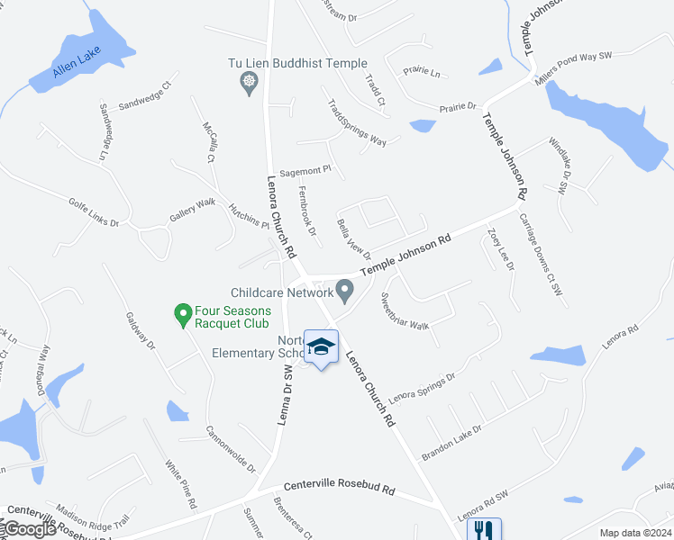 map of restaurants, bars, coffee shops, grocery stores, and more near 2957 Temple Johnson Road in Snellville