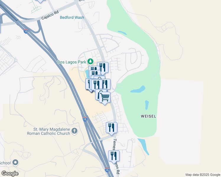map of restaurants, bars, coffee shops, grocery stores, and more near 4468 Owens Street in Corona