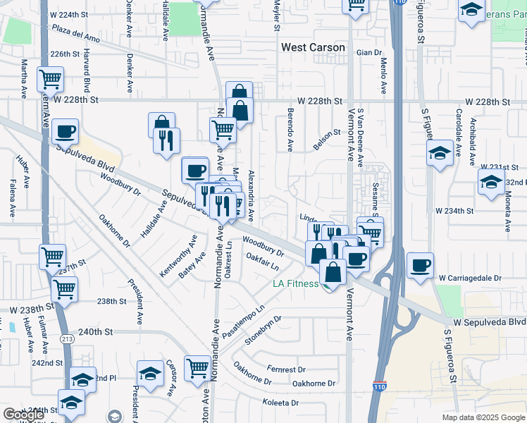 map of restaurants, bars, coffee shops, grocery stores, and more near 1161 Sepulveda Boulevard in Torrance