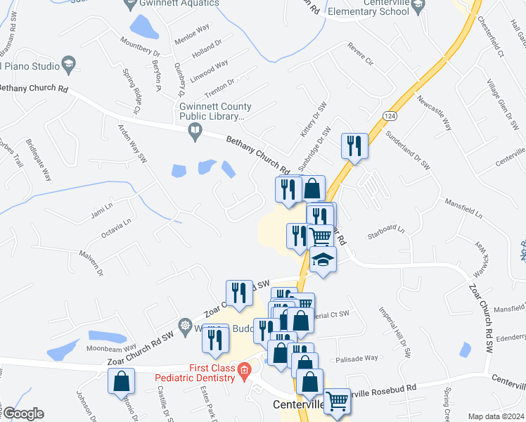 map of restaurants, bars, coffee shops, grocery stores, and more near 3248 Kessock Ridge Trail Southwest in Snellville