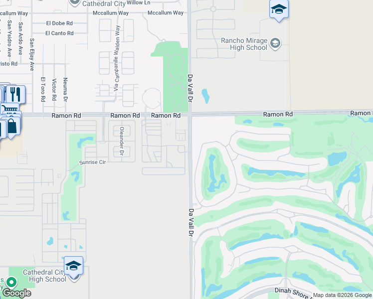 map of restaurants, bars, coffee shops, grocery stores, and more near 85 Vía Las Flores in Rancho Mirage