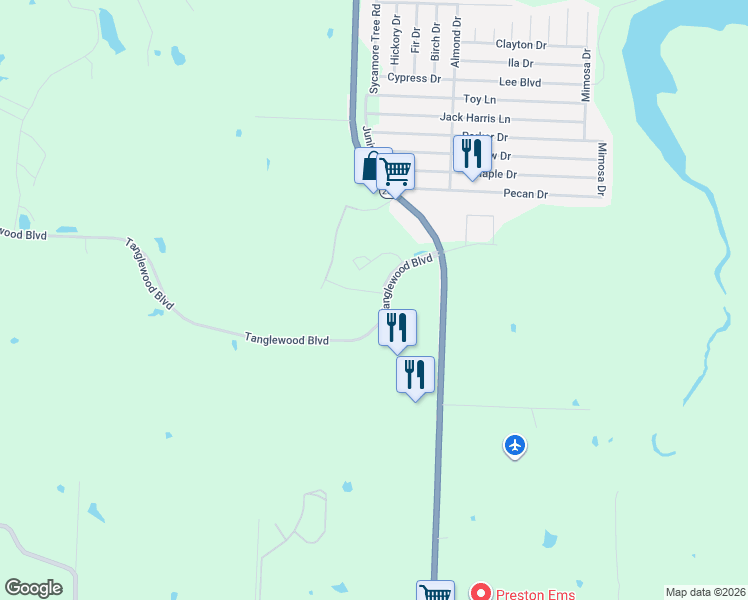 map of restaurants, bars, coffee shops, grocery stores, and more near 57 Lone Oak Boulevard in Pottsboro