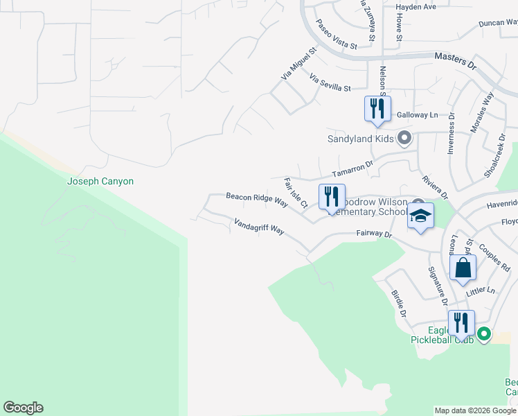 map of restaurants, bars, coffee shops, grocery stores, and more near 4360 Maidstone Circle in Corona