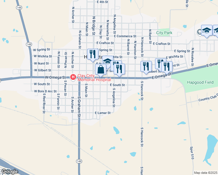 map of restaurants, bars, coffee shops, grocery stores, and more near 316 South Henrietta Street in Henrietta