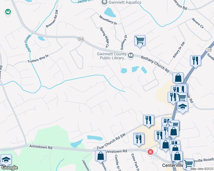 map of restaurants, bars, coffee shops, grocery stores, and more near 3082 Octavia Lane in Snellville