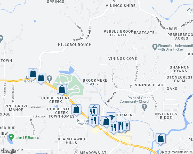 map of restaurants, bars, coffee shops, grocery stores, and more near 6008 Buckner Creek Court Southeast in Mableton