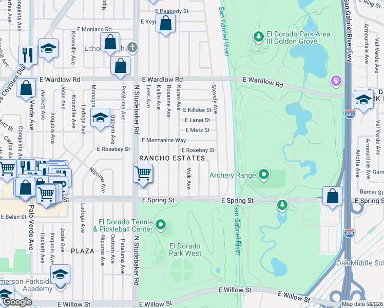 map of restaurants, bars, coffee shops, grocery stores, and more near 3115 Volk Avenue in Long Beach