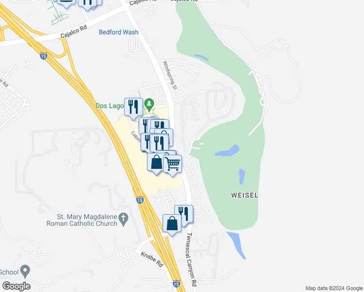 map of restaurants, bars, coffee shops, grocery stores, and more near 4460 Owens Street in Corona